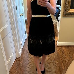 Chic Strapless Black Dress with White Trim